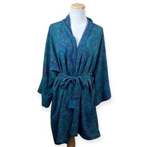 VICTORIA'S SECRET Vintage 90s Blue Paisley Womens Robe Tie Waist Pockets EUC